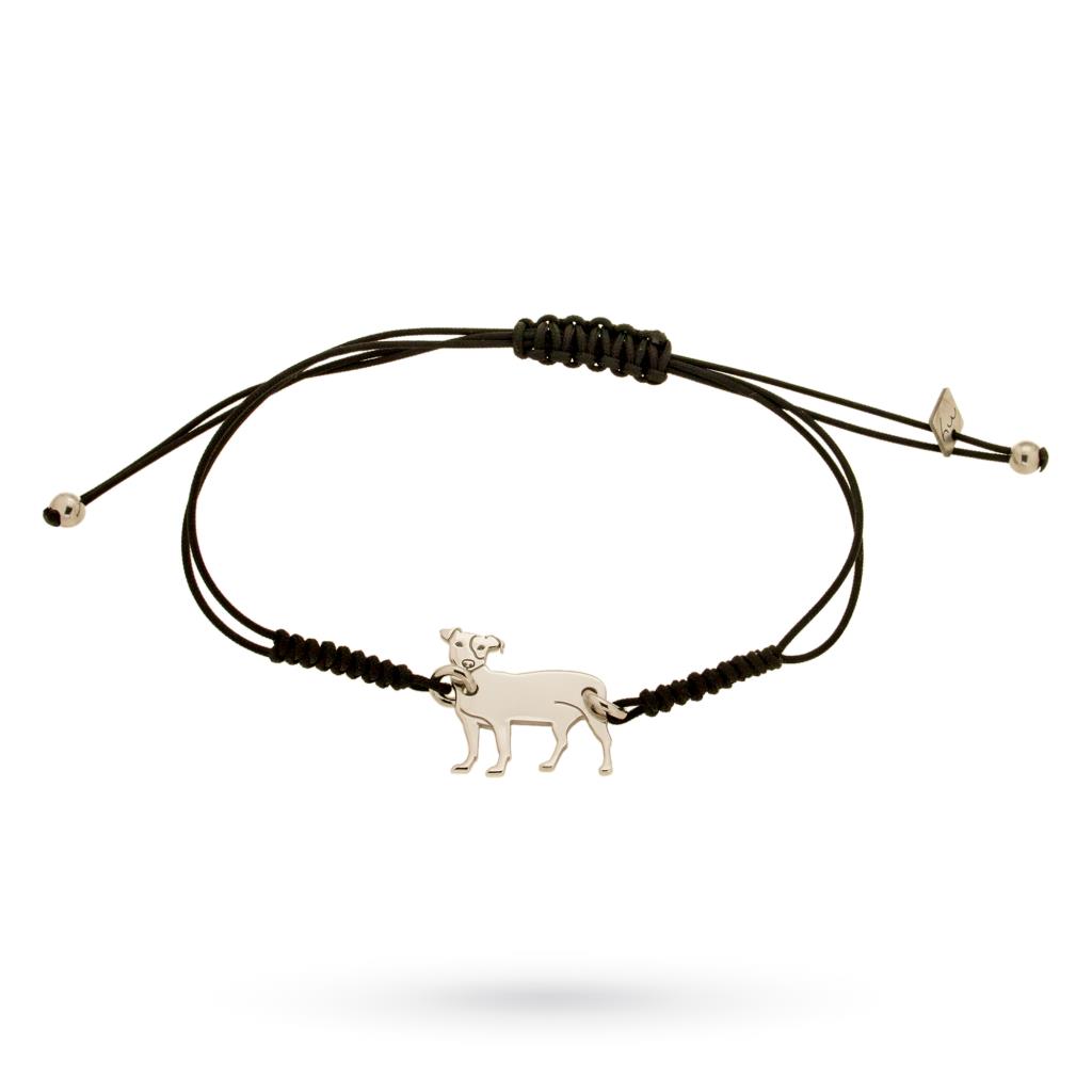 Bracciale con charm cane Jack Russel in argento e cordino nero - MY JEWELS