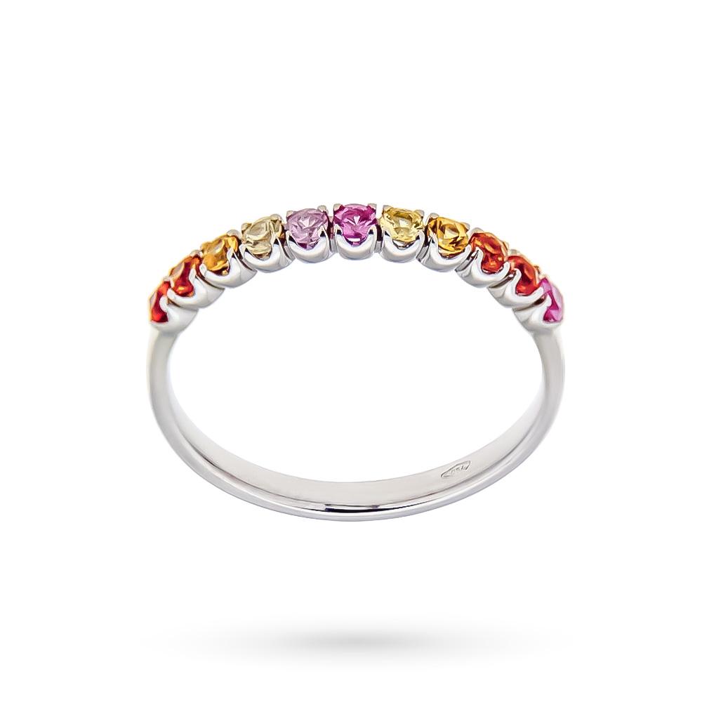 Anello riviera oro bianco Arcobaleno zaffiri multicolor 0,45ct - CICALA