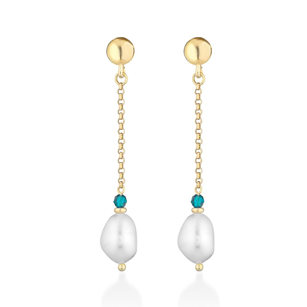 Orecchini perle acqua dolce argento dorato zircone azzurro - GLAMOUR