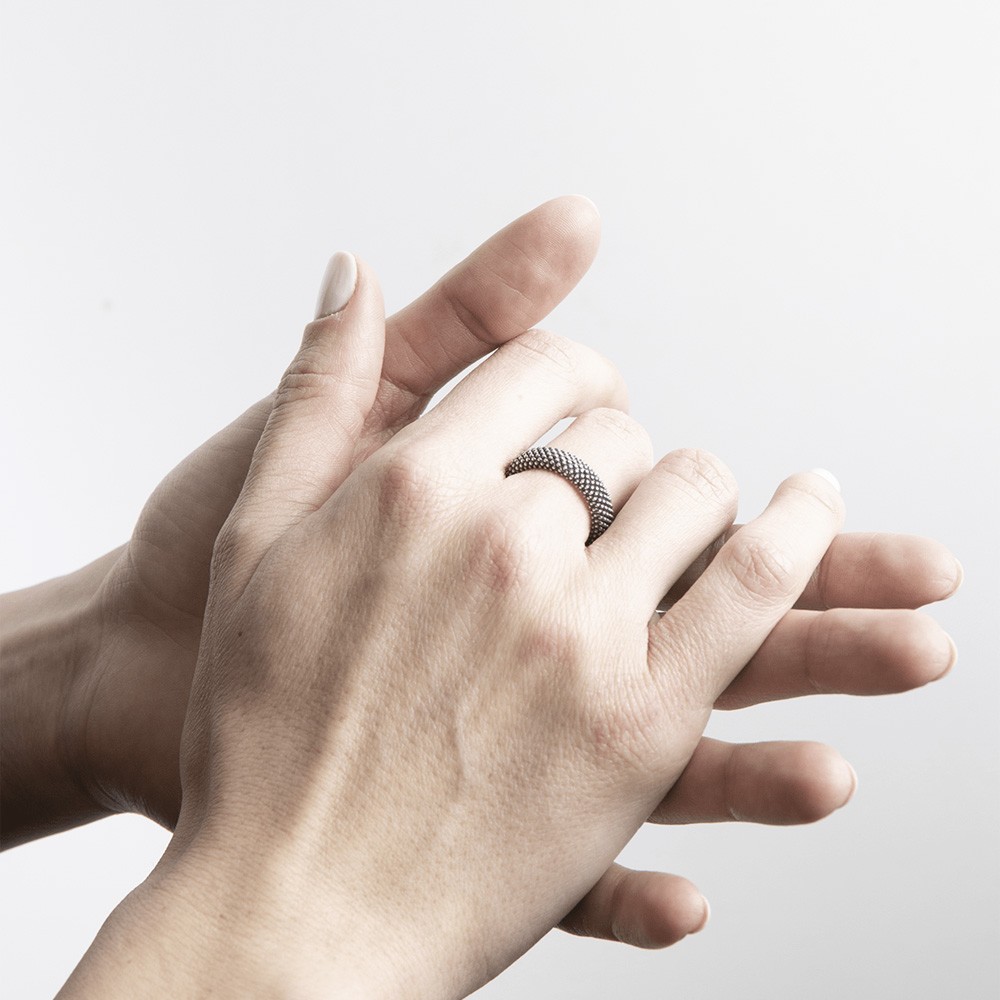  Nove925 polished burnished silver dotted ring - NOVE25