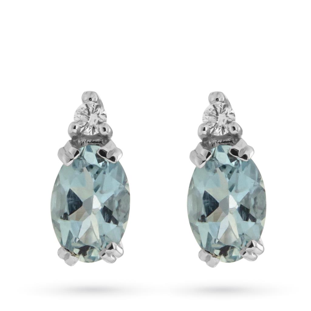 18kt white gold earrings with 1,37ct aquamarine and diamond 0,04ct  - LUSSO ITALIANO