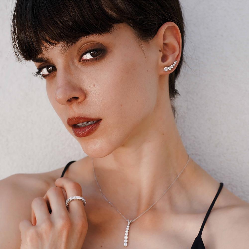 Ear Climbers Oro Bianco Diamanti 1,50 Carati Totali Lab-Grown - AMA