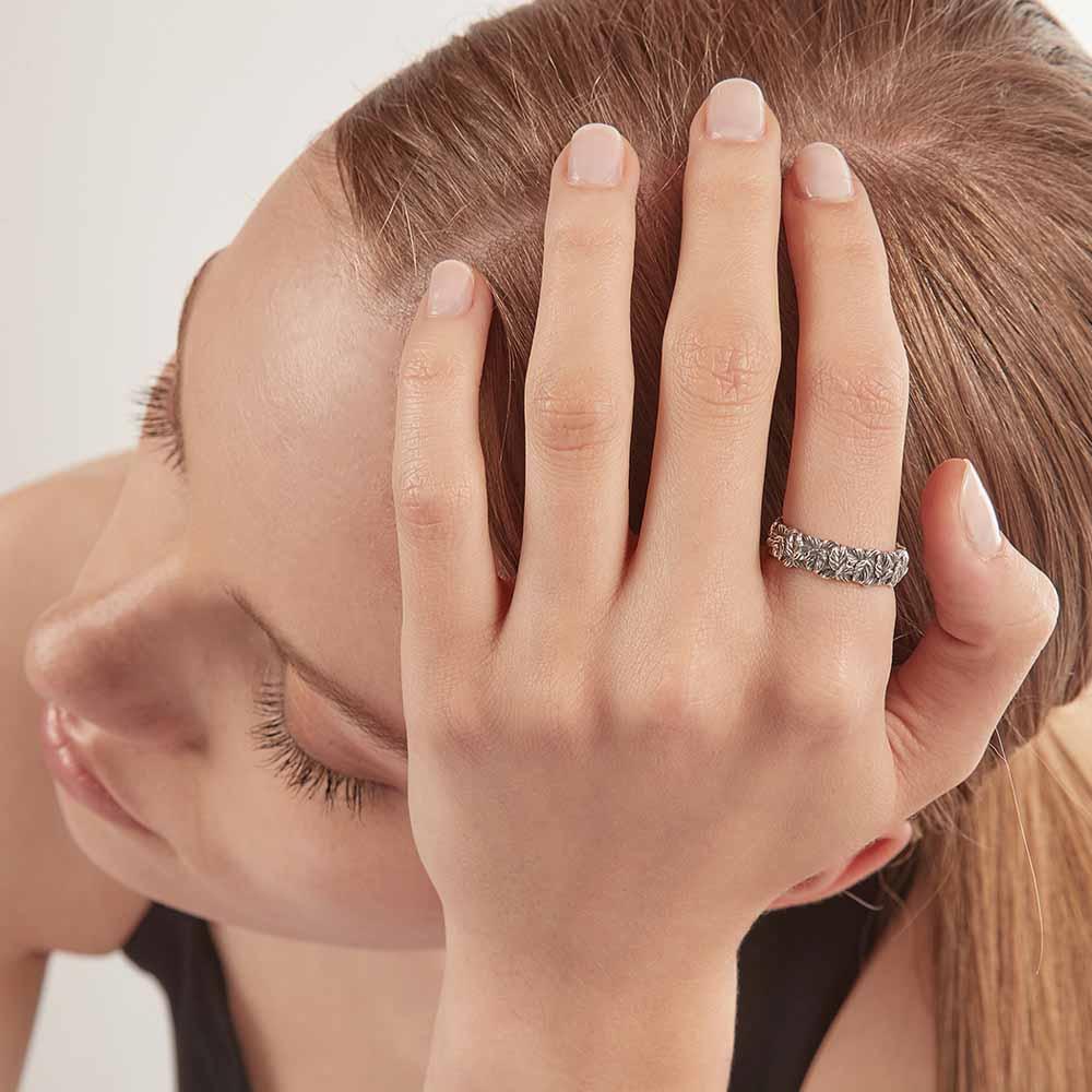 Fede foglie argento brunito lucido Nove25 - NOVE25