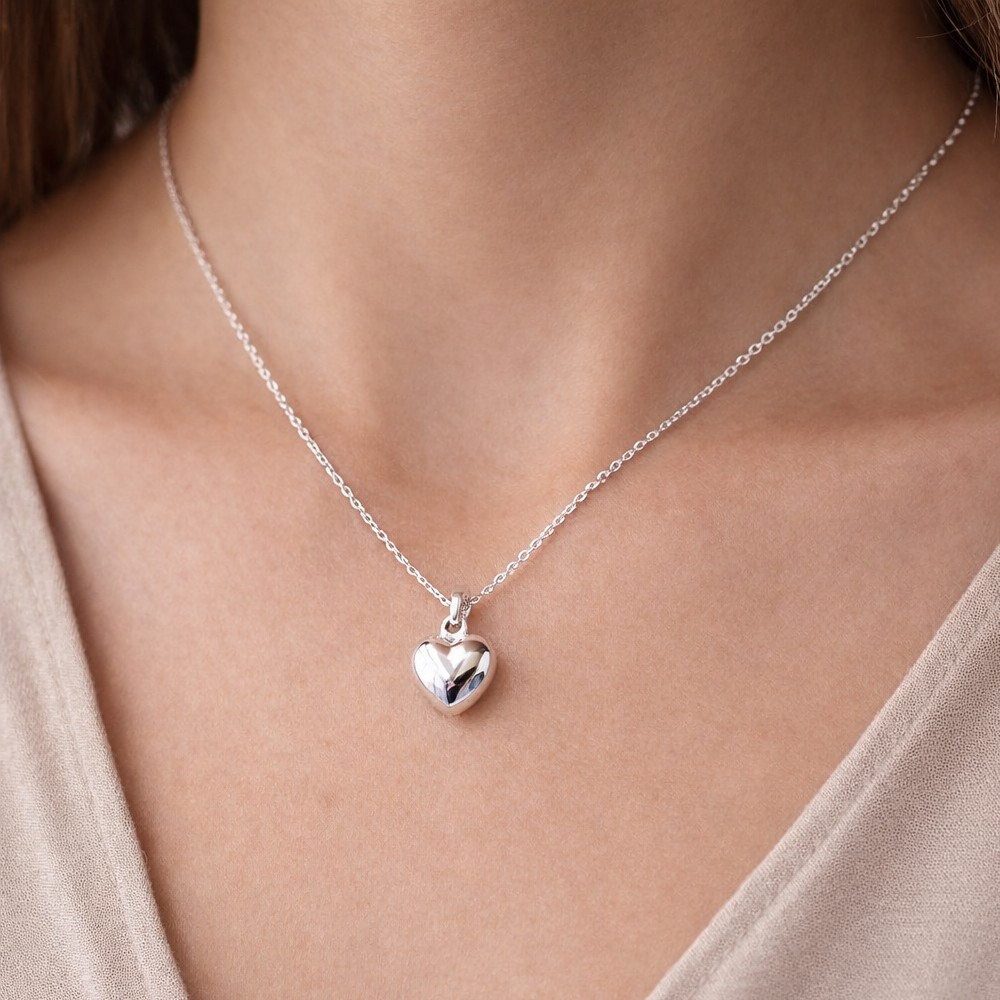 Cuore ciondolo bombato oro bianco 12x12 mm - LUSSO ITALIANO