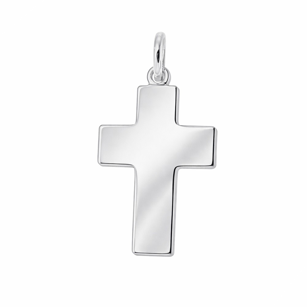 18kt white gold flat cross pendant, smooth and polished, 23x14 mm - LUSSO ITALIANO