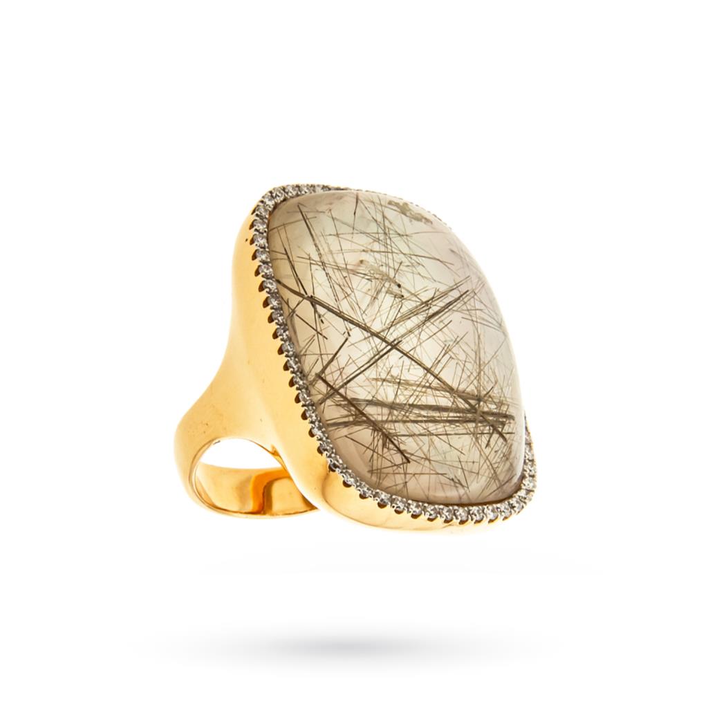 Anello oro giallo quarzo rutilato e diamanti 0,37 ct - LUSSO ITALIANO