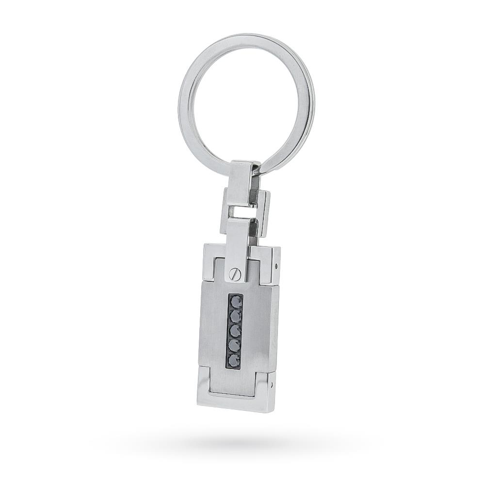 Zancan rectangular steel keychain black spinels line - ZANCAN
