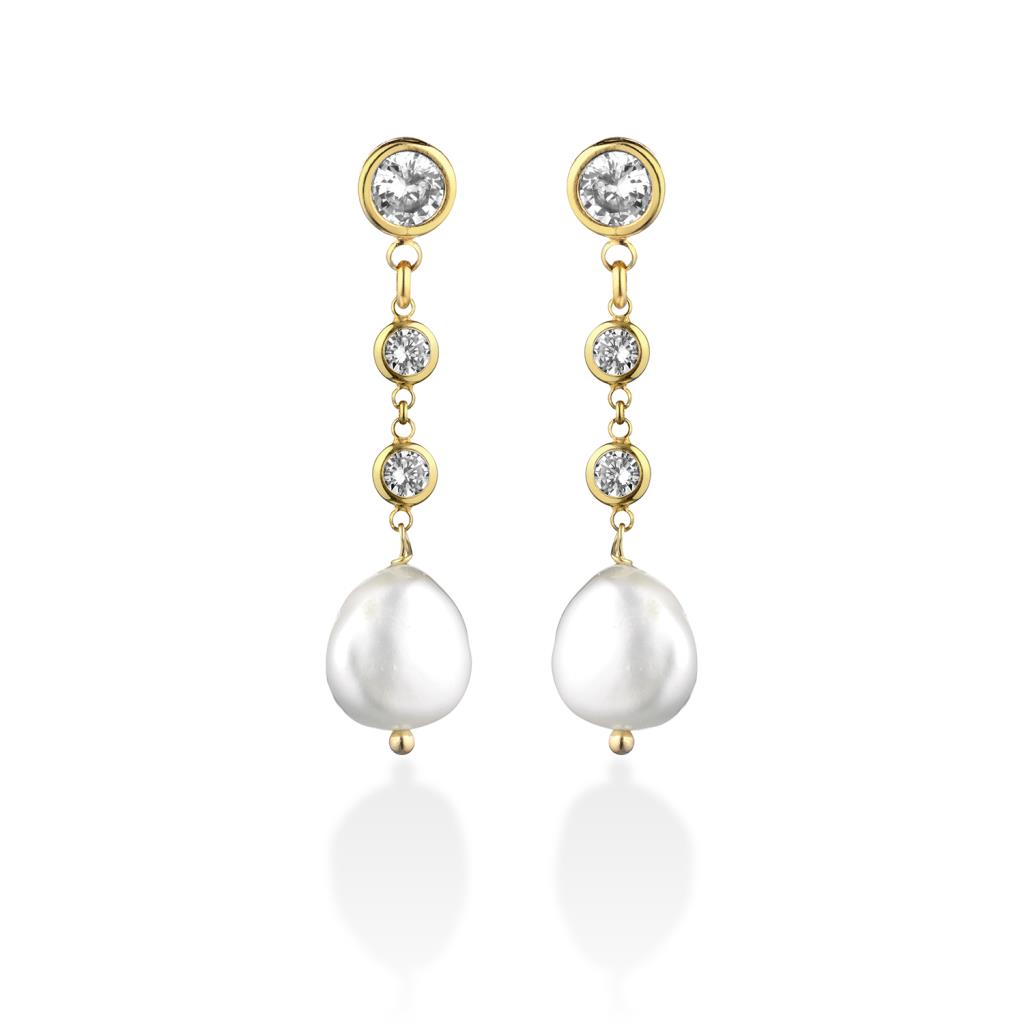 Orecchini argento dorato zirconi e perla bianca  - GLAMOUR BY LELUNE