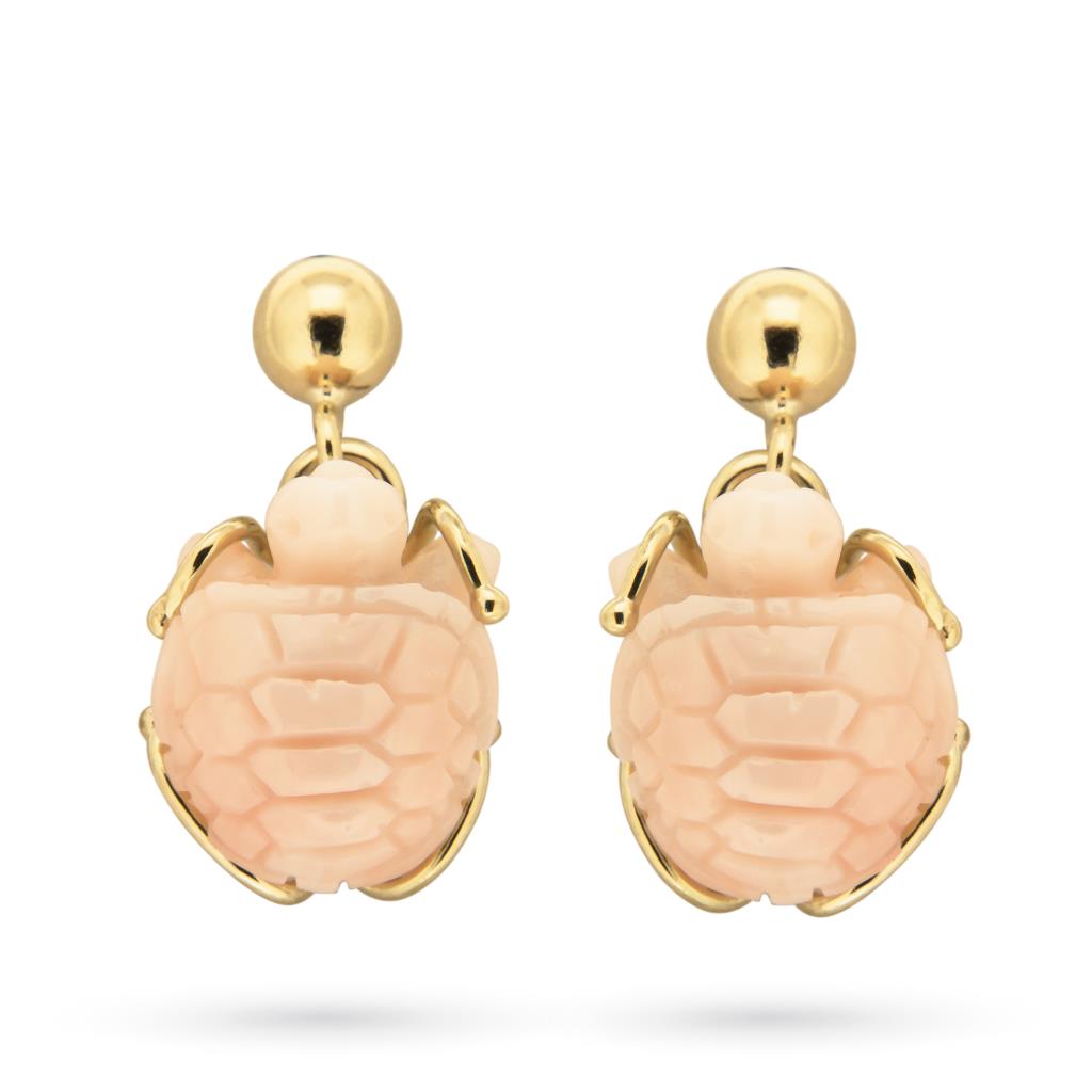 Rose coral earring turtle and yellow gold 18kt - AUCELLA