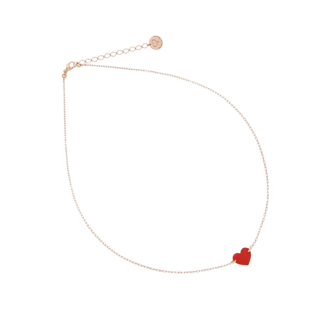 Collana con cuore rosso in argento rosato