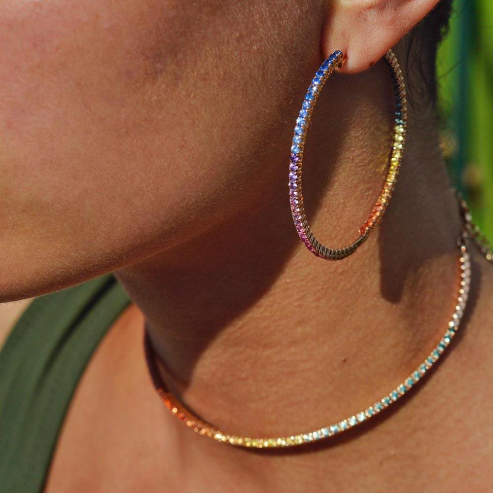  Girocollo arcobaleno zaffiri taglio princess 8,12ct oro giallo - RF JEWELS