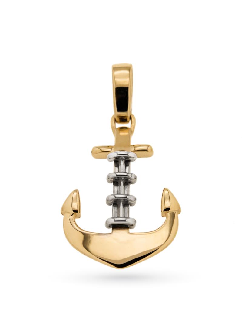 Ciondolo ancora marina in oro giallo e bianco - LUSSO ITALIANO