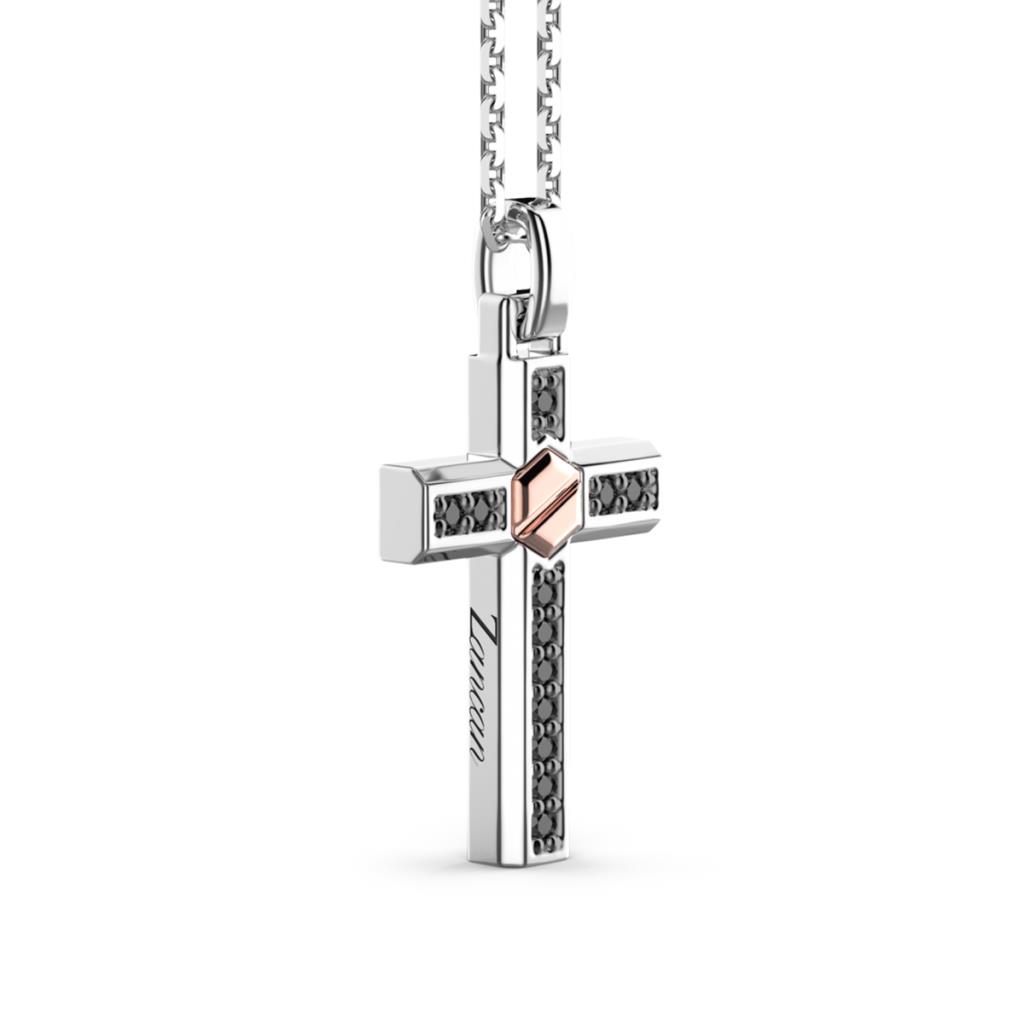 Collana Zancan argento croce con interno spinelli neri - ZANCAN