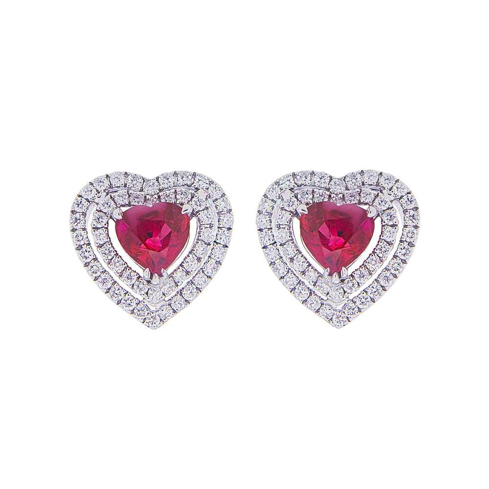 White gold earrings ruby hearts 0,88ct diamonds 0,28ct Mirco Visconti - MIRCO VISCONTI