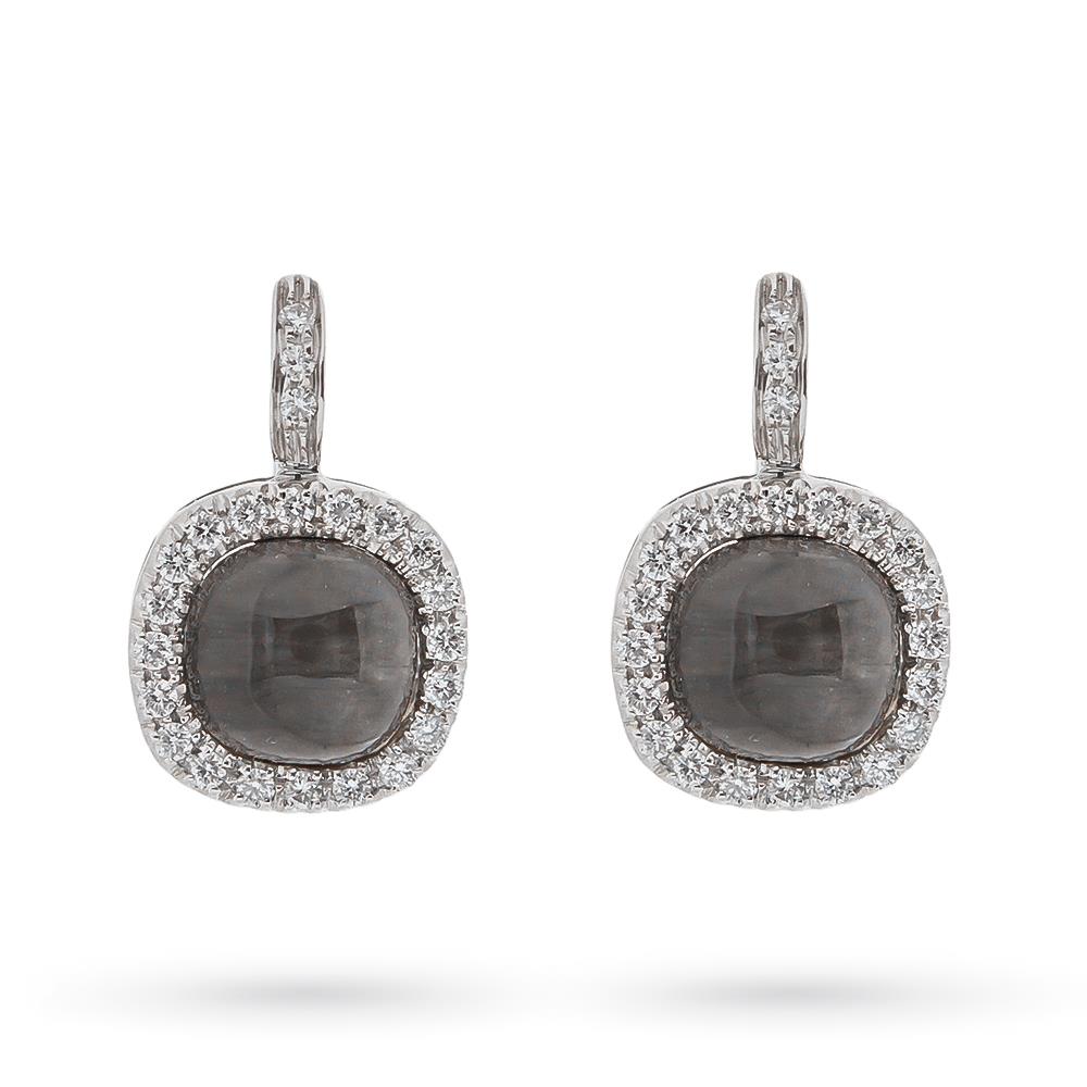 18kt white gold earrings gray quartz diamonds - LUSSO ITALIANO