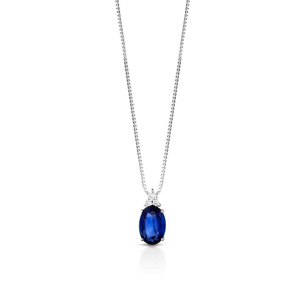  White gold necklace with 0.47ct blue sapphire and diamonds - LELUNE