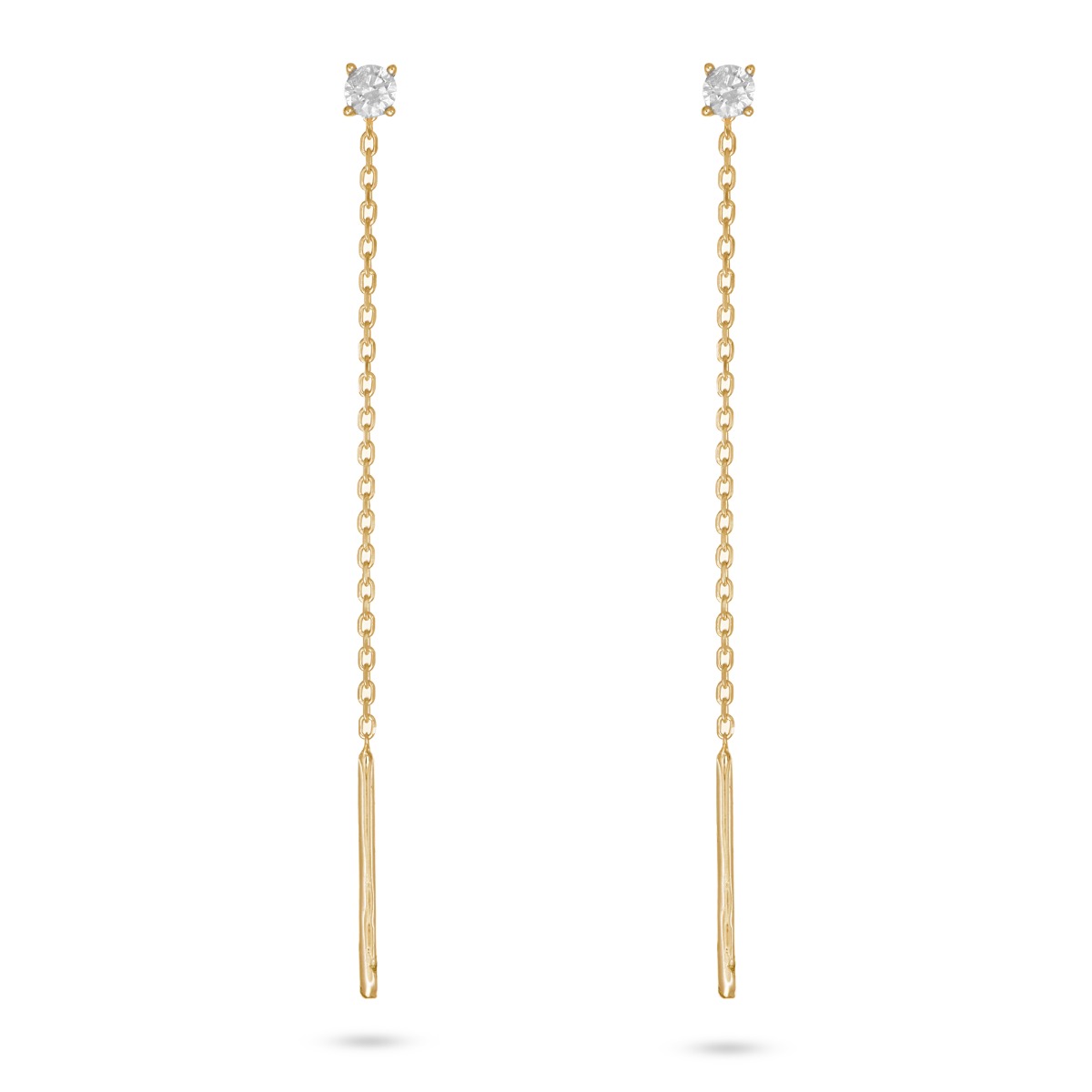  Orecchini pendenti con catenina rolo' e zircone bianco 4 griffes lungo 58mm - LUSSO ITALIANO