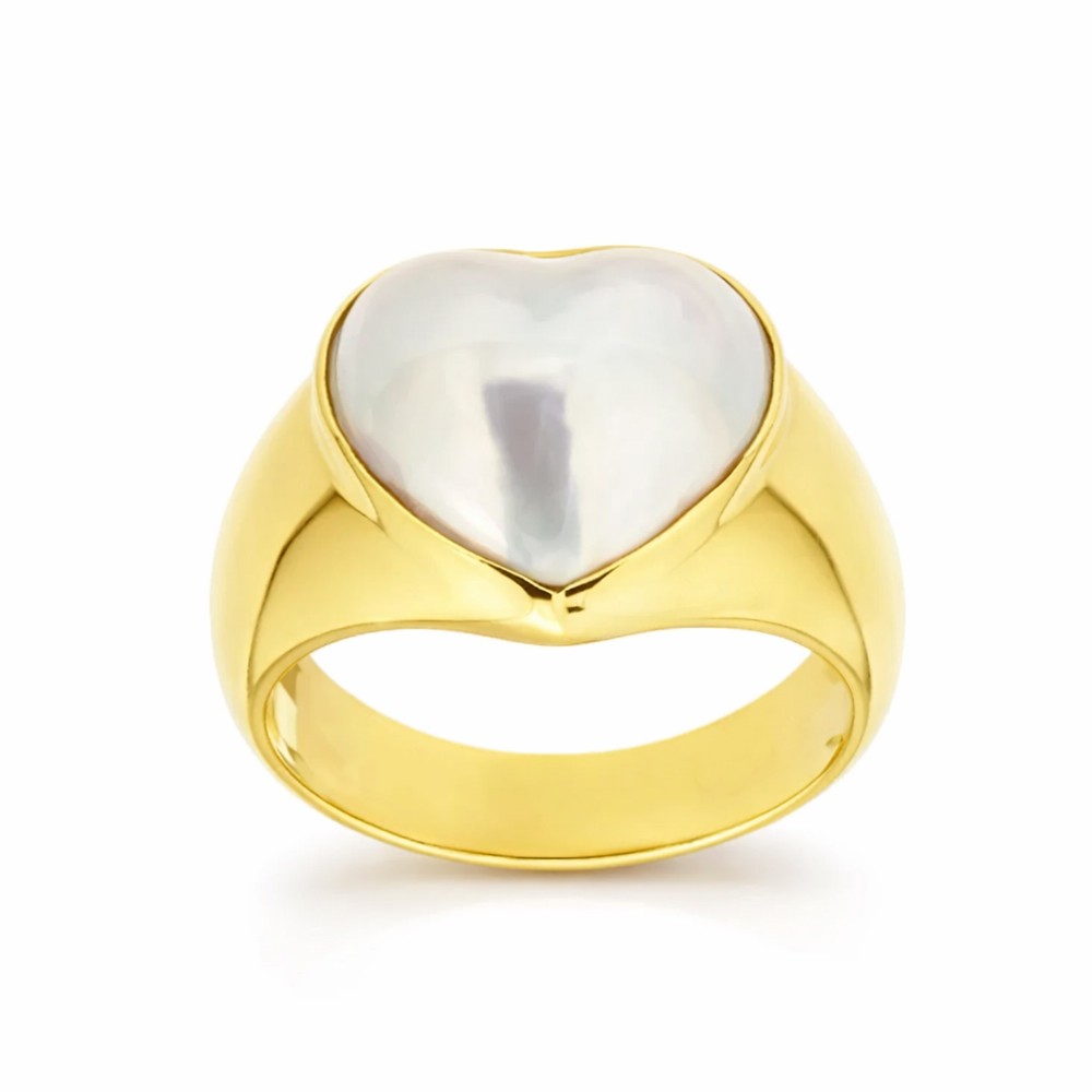 Anello con perla a cuore e montatura in oro giallo 18kt