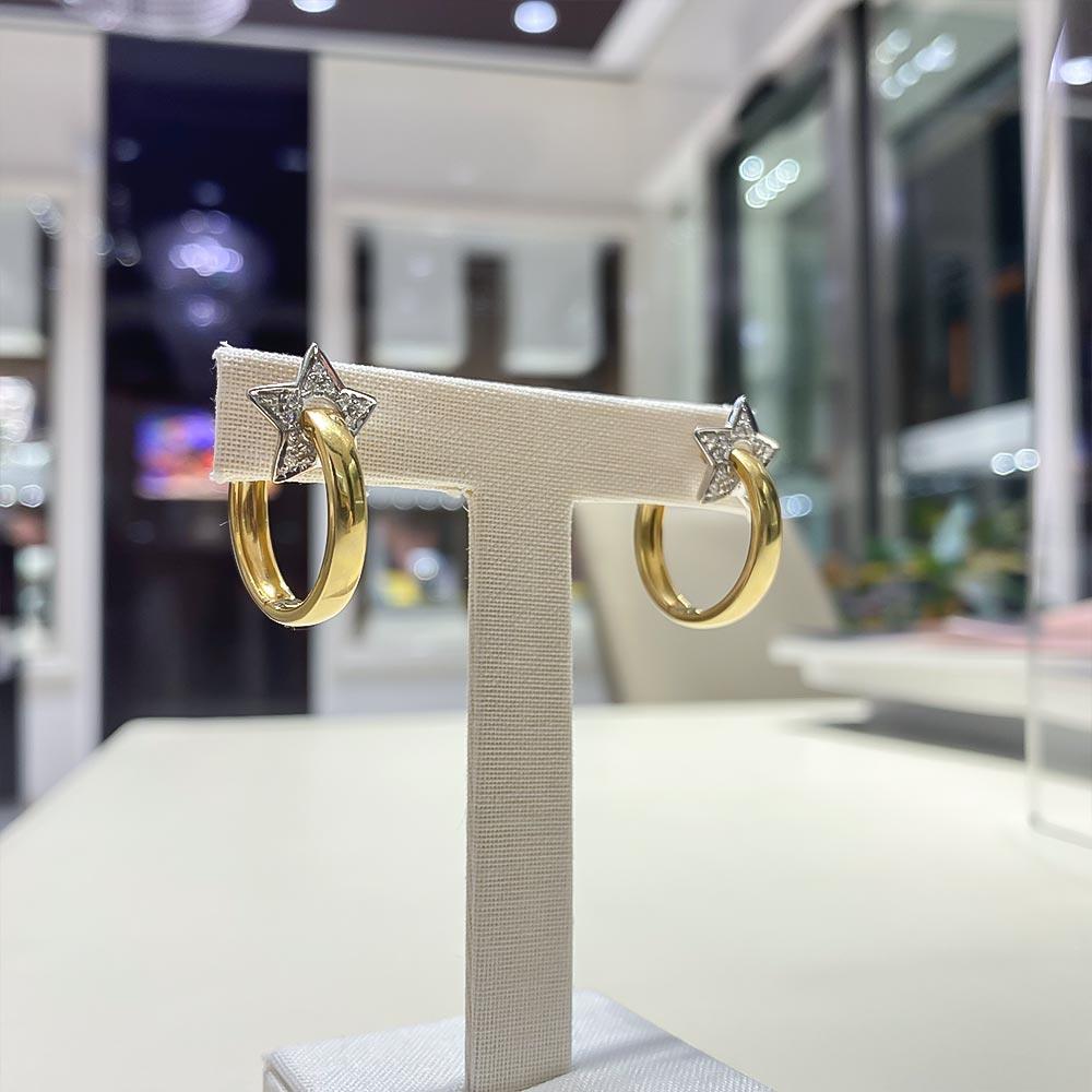  Orecchini Giorgio Visconti cerchi stelle oro diamanti 0,16ct - GIORGIO VISCONTI