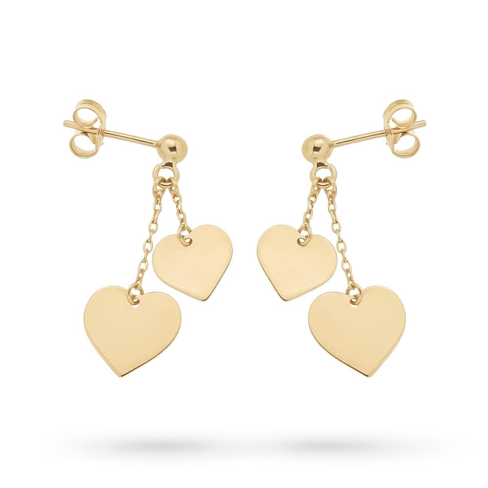 Yellow gold earrings 2 smooth dangling hearts - LUSSO ITALIANO