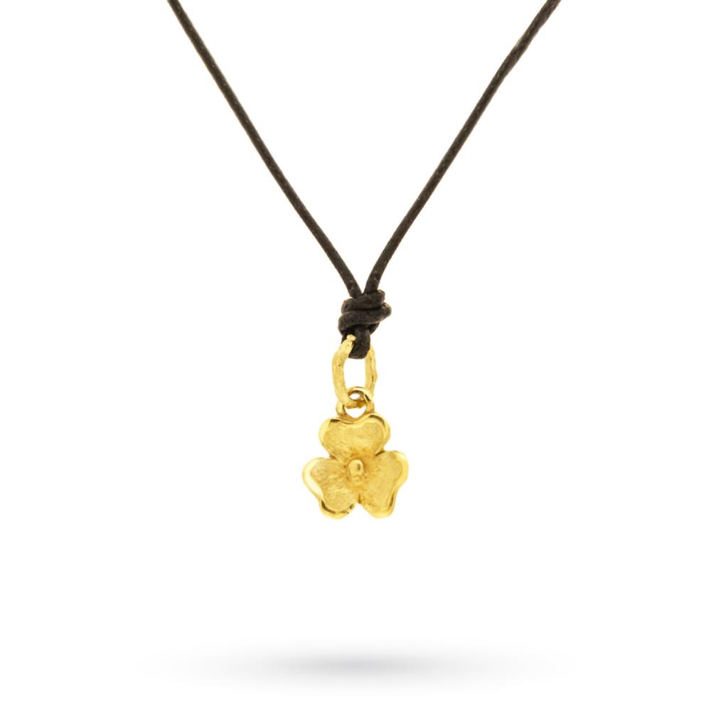 Yellow gold flower pendant with black cord - QUAGLIA