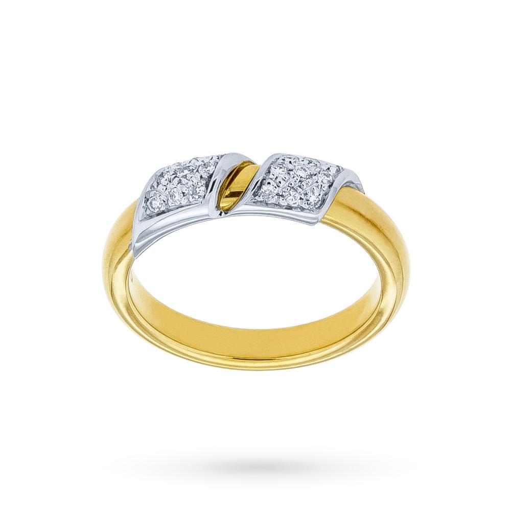 Anello fedina oro giallo bianco 18kt inserti diamanti 0,15ct - CICALA