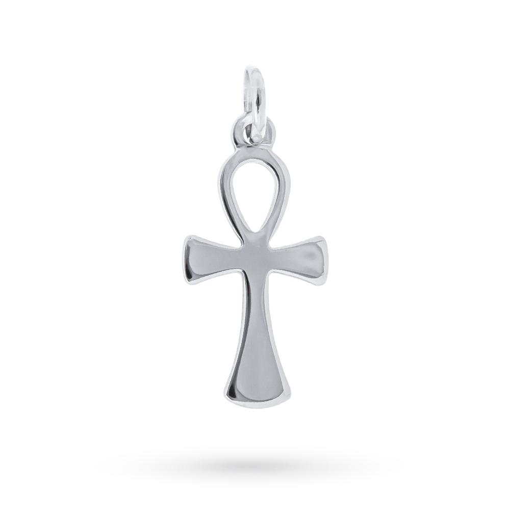 Smooth polished 18kt white gold life cross pendant - LUSSO ITALIANO