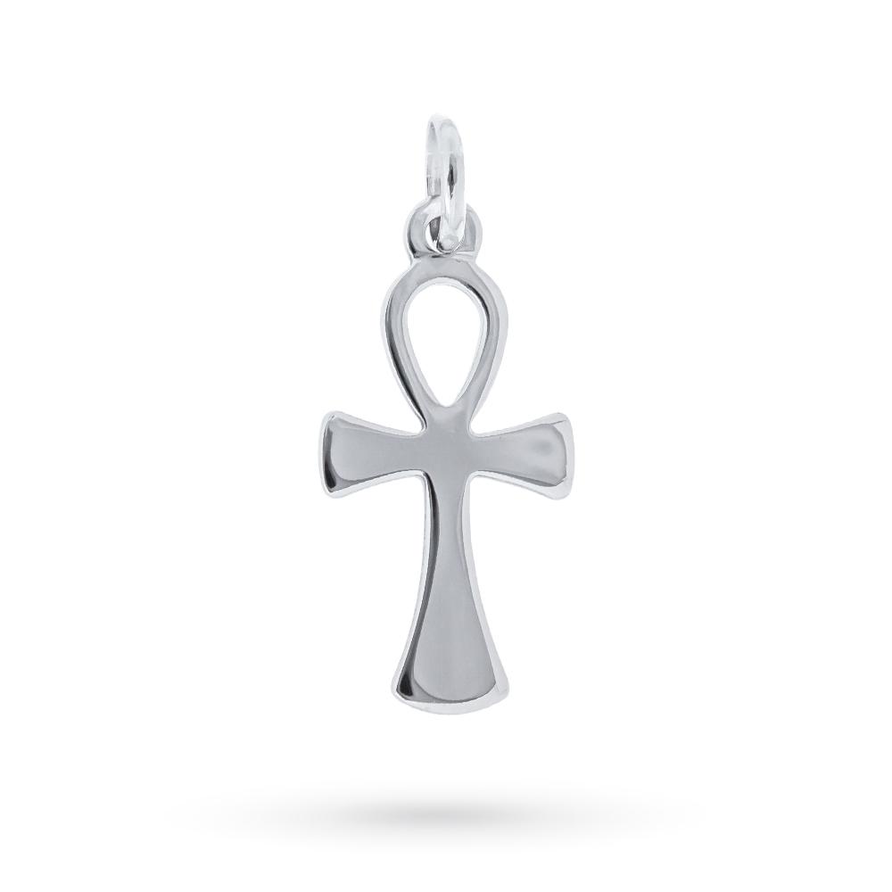 Ciondolo croce vita oro bianco 18kt lucido liscio - LUSSO ITALIANO