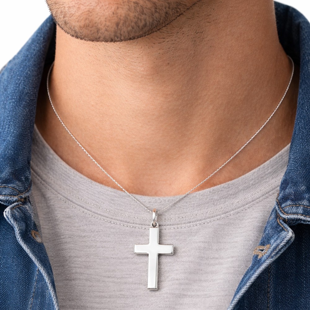  Smooth polished white gold flat cross pendant 26x15 mm - LUSSO ITALIANO