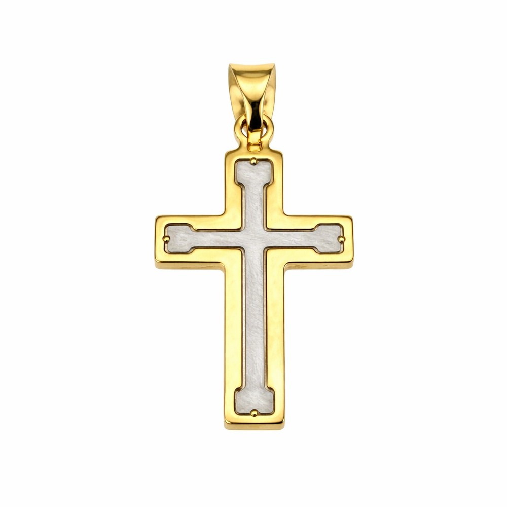 Ciondolo croce oro giallo interno bianco 14x20 mm - LUSSO ITALIANO