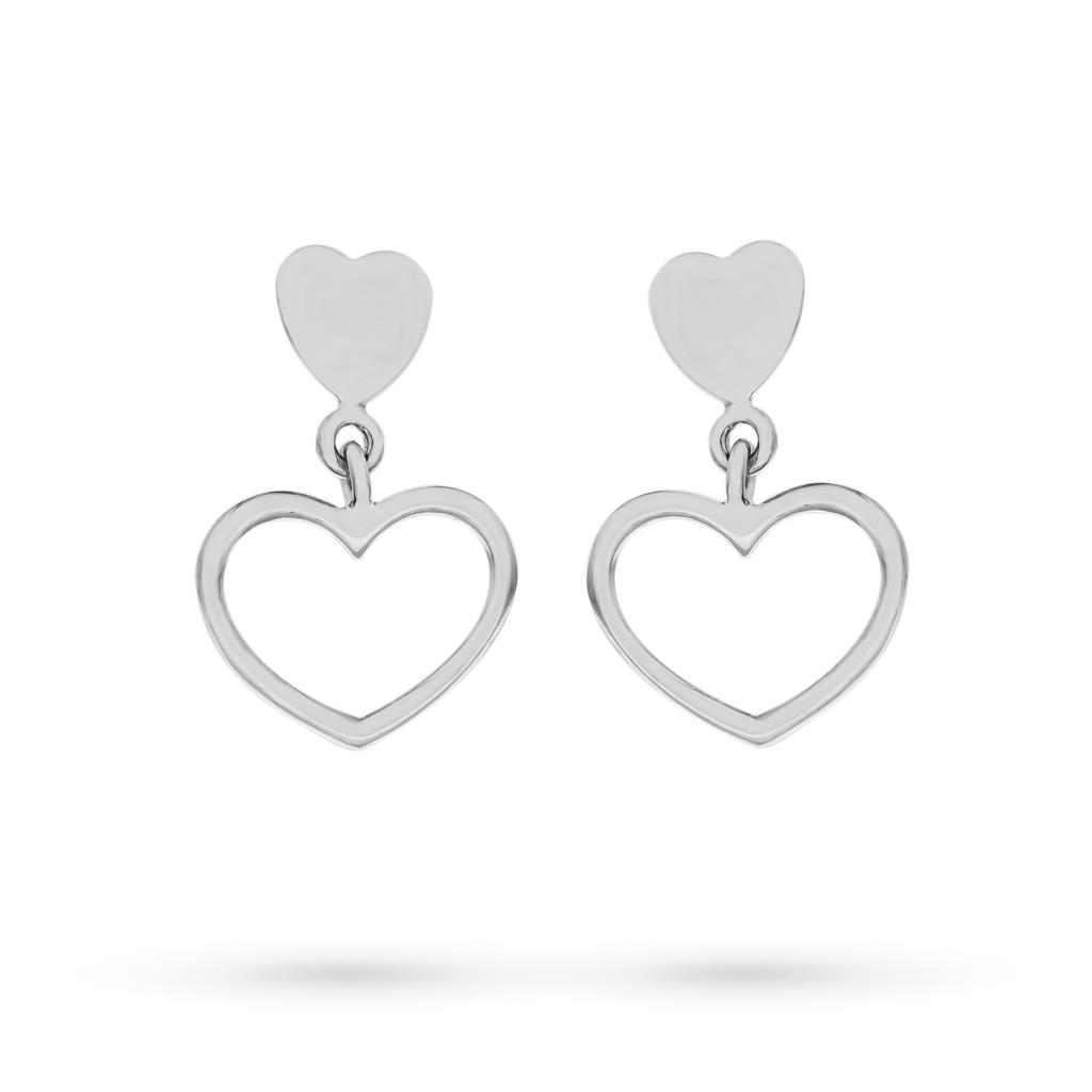 Earrings with two hearts in 18kt white gold - UNBRANDED