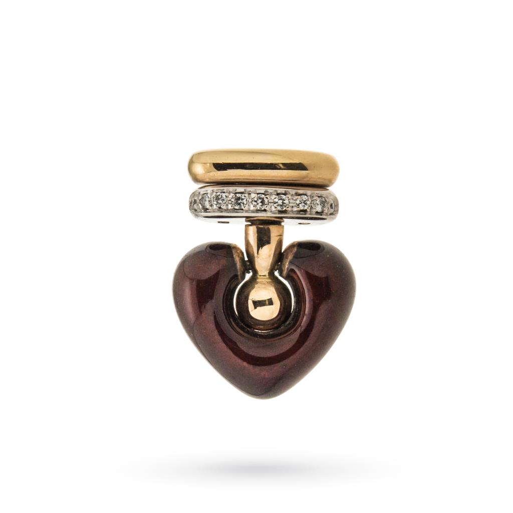 18kt yellow gold rever pin with enamel heart and diamonds - LA NOUVELLE BAGUE