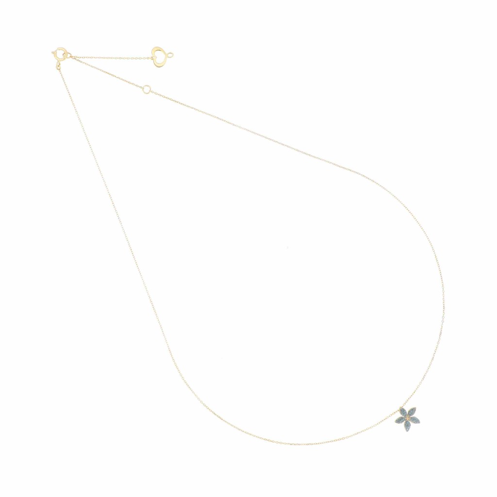 Girocollo Maman et Sophie oro giallo fiore pendente polvere di diamanti celeste 8x8 mm - MAMAN ET SOPHIE