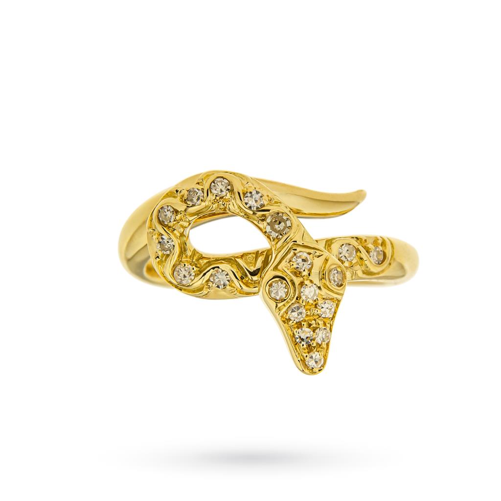 Yellow gold snake ring with skin of diamond - UNBRANDED