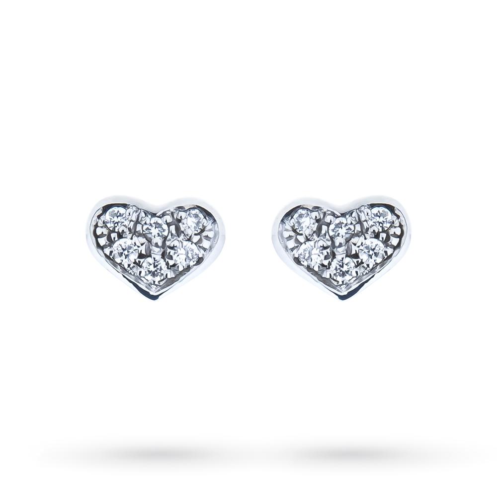 Orecchini oro bianco 18kt cuori diamanti 0,10ct - LUSSO ITALIANO