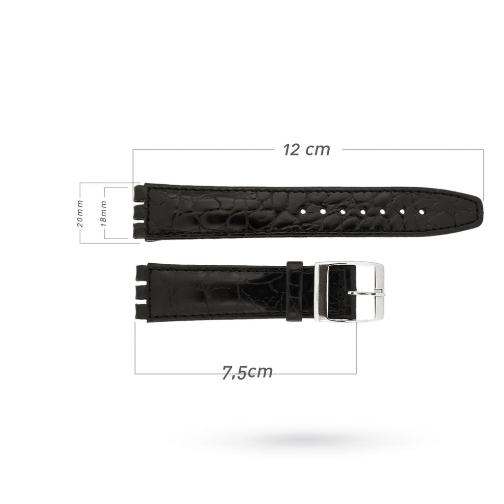  Cinturino orologi Swatch pelle stampa coccodrillo nero 18mm - 