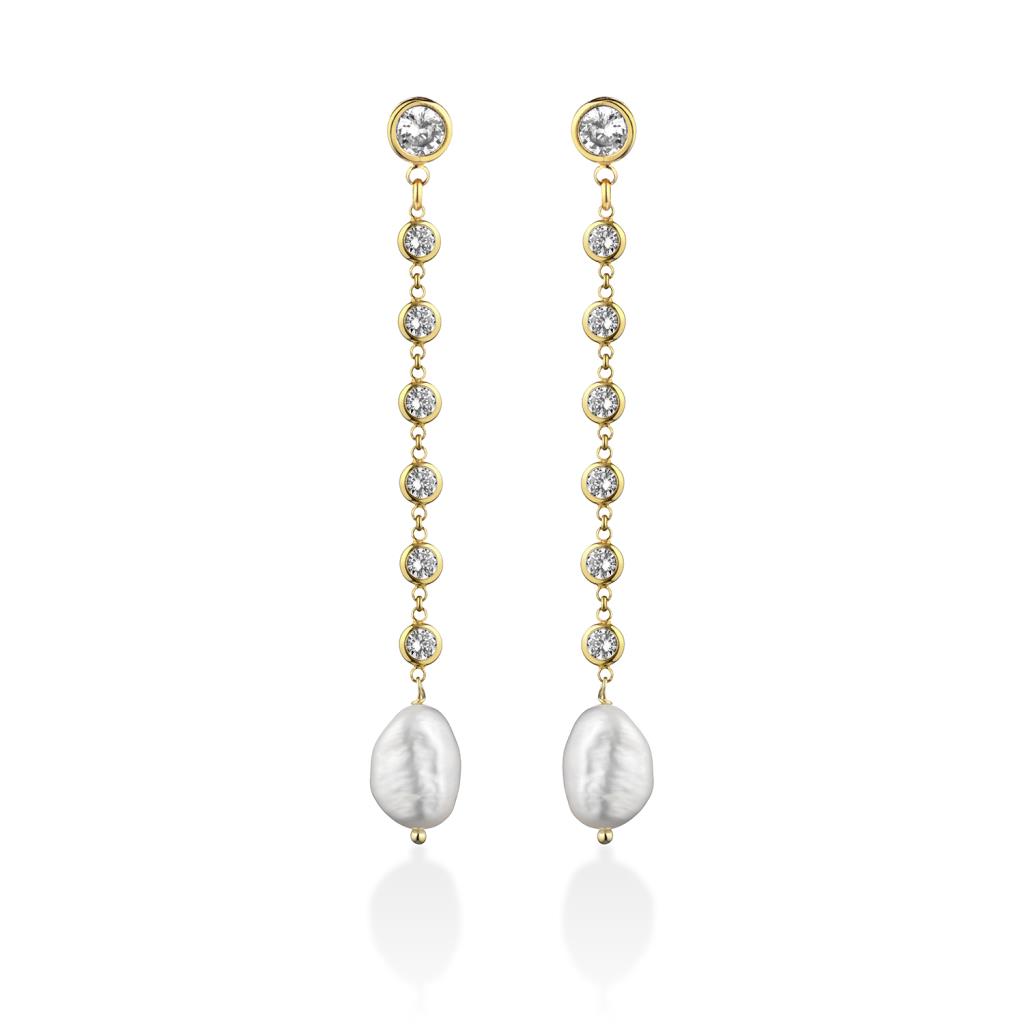 Long silver pendant earrings with zircons and pearls - GLAMOUR BY LELUNE