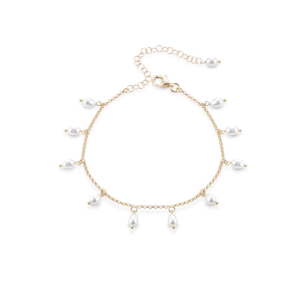 Golden silver anklet with dangling pearls - GLAMOUR