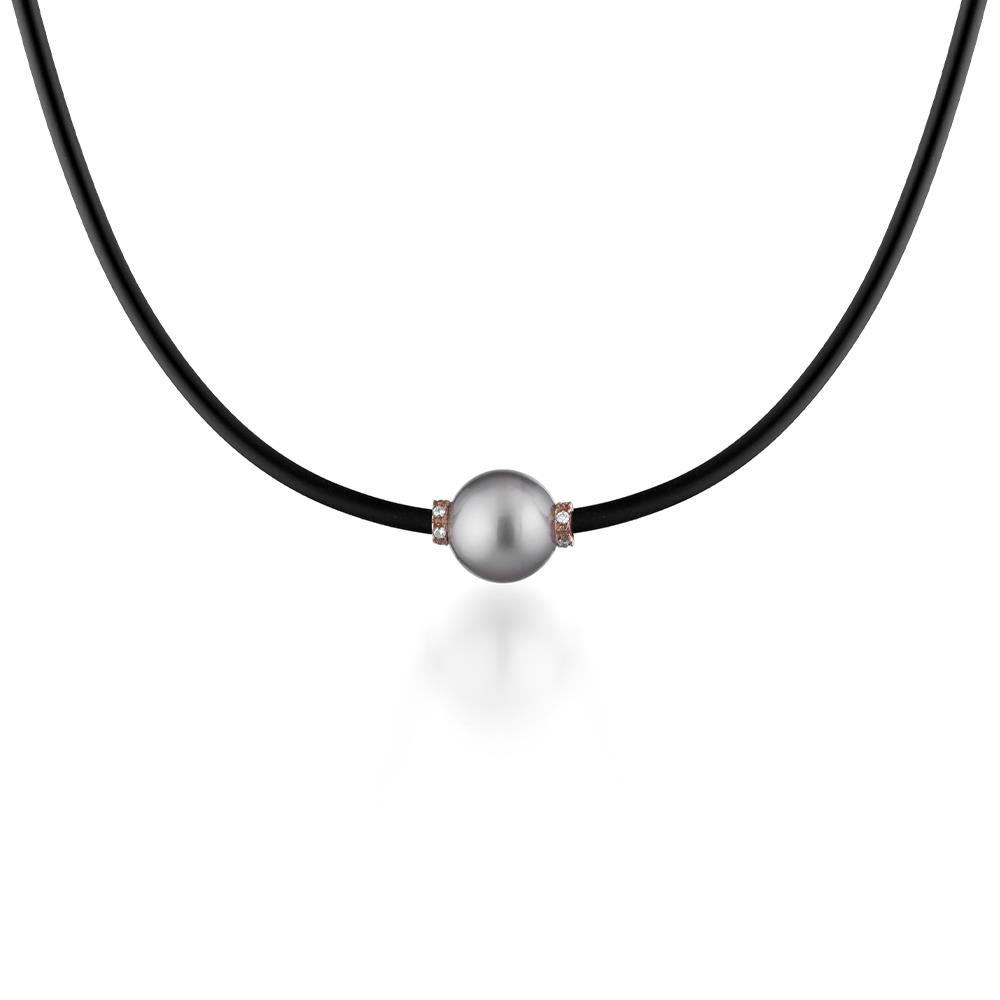 Black rubber necklace with Tahiti pearl Ø 9-10mm - COSCIA