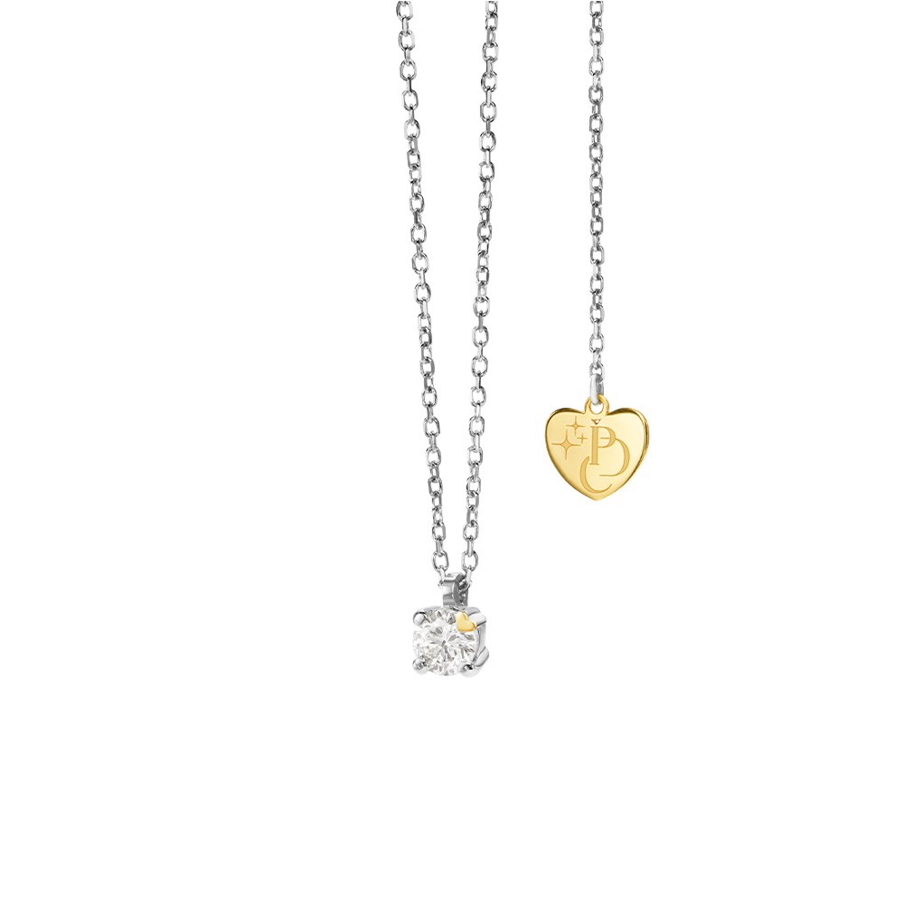  Girocollo punto luce oro bianco cuore giallo 0,20 ct - PER DIRTI CHE