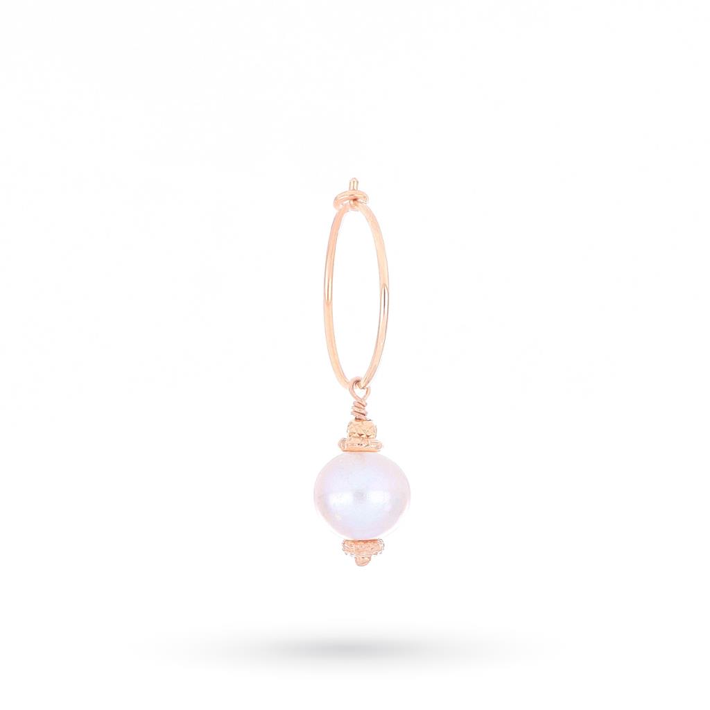 Single hoop earring with grey pearl pendant in rose gold-plated 925 silver by Maman et Sophie