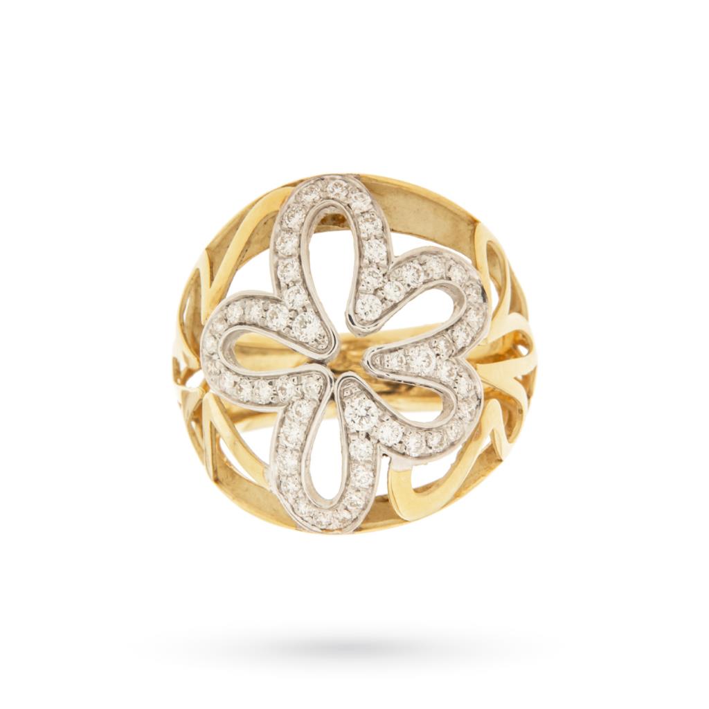White yellow gold flower band ring with 0,57 ct diamonds - QUAGLIA