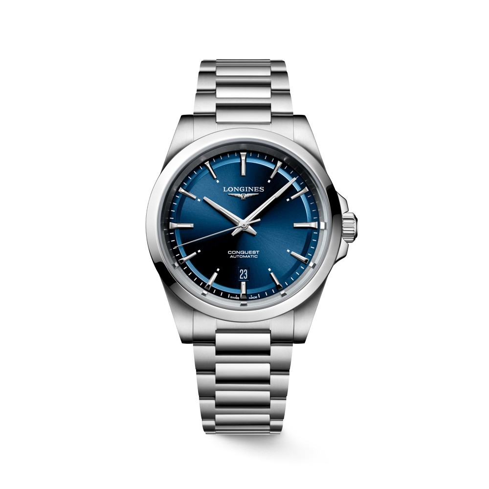 Orologio sportivo Longines con quadrante blu e cassa acciaio