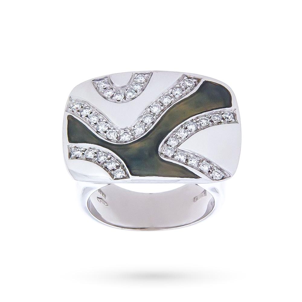 La Nouvelle Bague 18kt white gold ring with diamonds and enamel - LA NOUVELLE BAGUE