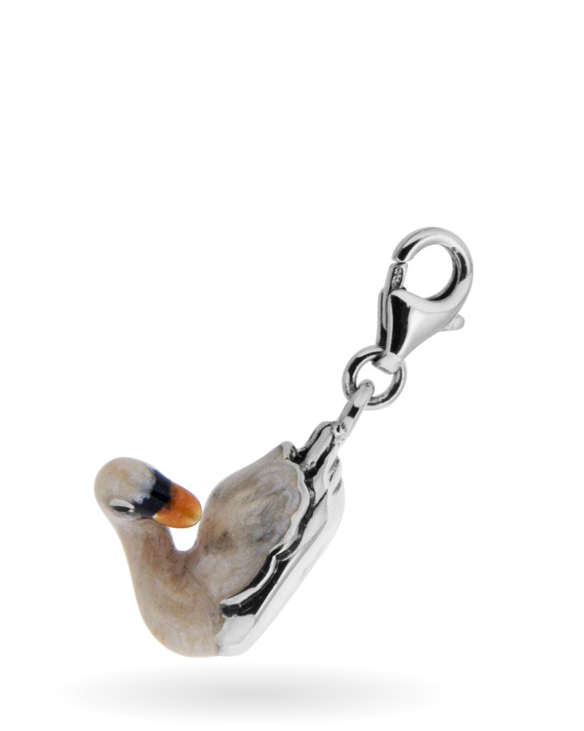 925 sterling silver White swan charm enamel - SATURNO