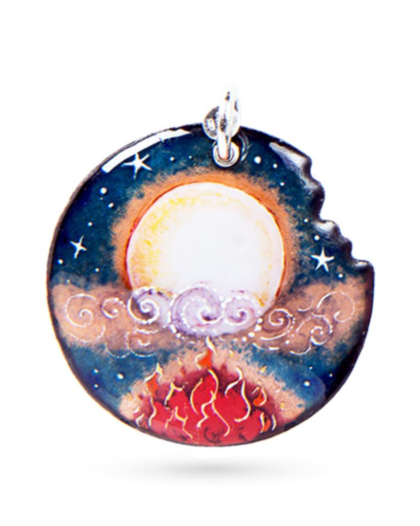 925 sterling silver and copper Gabriella Rivalta pendant with Moon and Fire - GABRIELLA RIVALTA