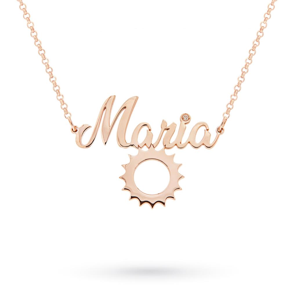 Collana nome Mariasole oro rosa diamante 0,005ct - CICALA