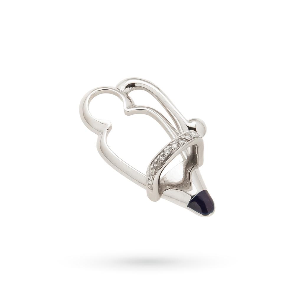 WithThee glasses holder in 18kt white gold, diamonds and blue enamel - CICALA