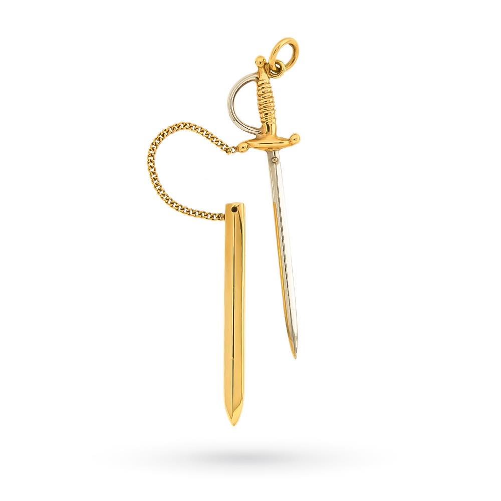 Ciondolo spada con elsa oro giallo e bianco 18kt - UNBRANDED