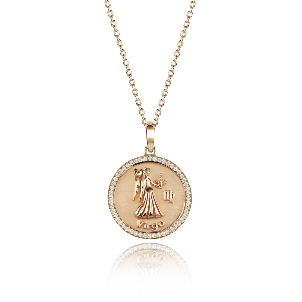 Zodiac sign Virgo gold and diamond medal necklace - RF JEWELS